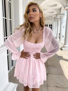 Eilly Bazar Sukienki Zmarszczony Rąbek Zmarszczony Równy Czarujący