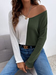 SHEIN LUNE 雙色V領T恤 - 彩色 - 查看 3