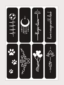 1 hoja Plantilla de tatuaje luna & con patrón de flor - Negro - Ver 1