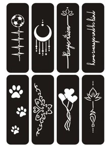 1 hoja Plantilla de tatuaje luna & con patrón de flor - Negro - Ver 3