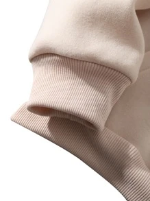 SHEIN EZwear Heart & Slogan Graphic Kangaroo Pocket Drawstring Thermal Hoodie - Apricot - View 4