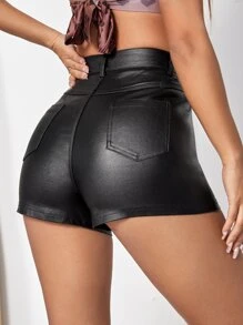 SHEIN Unity Women's Solid Color Fitted Shorts, Spring & Summer - Black - View 2