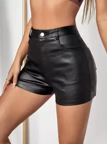 SHEIN Unity Women's Solid Color Fitted Shorts, Spring & Summer - Black - View 1