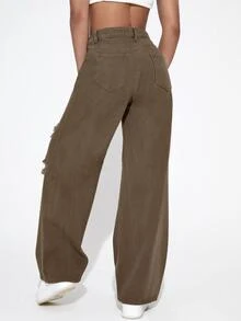 Jeans con cremallera con diseño roto de pierna ancha - Marrón Mocha - Ver 2