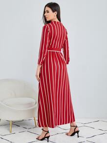 SHEIN Clasi Vestido camisero con estampado de rayas con cinturón - Burdeos - Ver 2