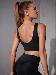 Easithlete Áo ngực thể thao lưng thấp liền mạch hỗ trợ trung bình - màu đen - Xem 2