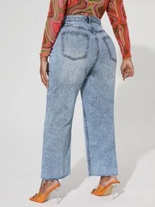 Quần Denim kích thước lớn Túi Chia màu trơn - Rửa nhẹ - Xem 2