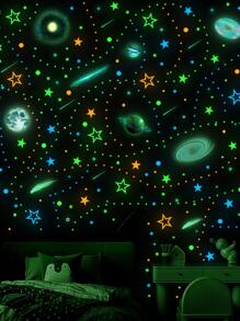 5pcs/set Planet Print Glow In The Dark Wall Sticker, Modern PVC Galaxy Print Wall Decal For Home Decoration - Multicolor - View 2