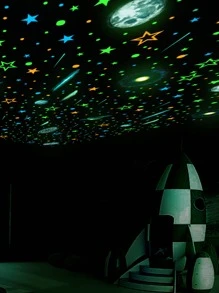 5pcs/set Planet Print Glow In The Dark Wall Sticker, Modern PVC Galaxy Print Wall Decal For Home Decoration - Multicolor - View 3