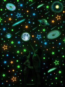 5pcs/set Planet Print Glow In The Dark Wall Sticker, Modern PVC Galaxy Print Wall Decal For Home Decoration - Multicolor - View 7