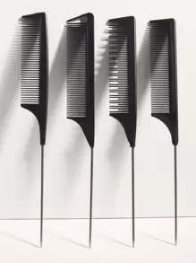 Set de 4 peines con mango de cola de rata - Negro - Ver 1