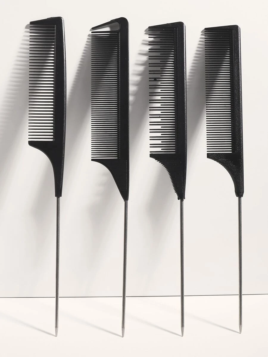 Set de 4 peines con mango de cola de rata - Negro - Ver 1