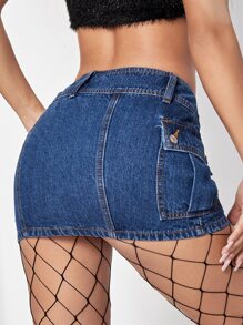 Vlak Denim rok Knoop Zak Rits