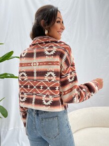 SHEIN Essnce Geo Print Drop Shoulder Fleece Jacket In Fall/Winter - Multicolor - View 2
