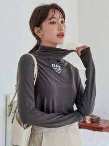 DAZY 字母圖案堆堆領T恤 - 深灰色 - 查看 9