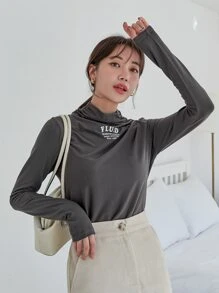 DAZY 字母圖案堆堆領T恤 - 深灰色 - 查看 5