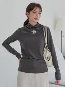 DAZY 字母圖案堆堆領T恤 - 深灰色 - 查看 7