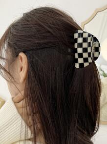DAZY 格子印花髮卡，適用於日常女孩髮型搭配休閒風格 - 黑與白 - 查看 2