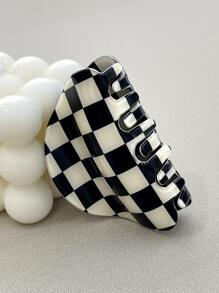 DAZY 格子印花髮卡，適用於日常女孩髮型搭配休閒風格 - 黑與白 - 查看 6