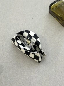 DAZY 格子印花髮卡，適用於日常女孩髮型搭配休閒風格 - 黑與白 - 查看 7