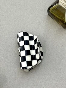 DAZY 格子印花髮卡，適用於日常女孩髮型搭配休閒風格 - 黑與白 - 查看 8