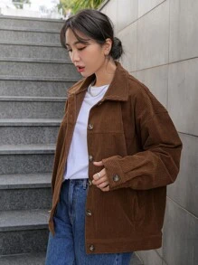 DAZY Cazadora de hombros caídos con botón de pana - Café integral - Ver 3