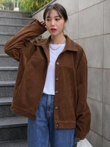 DAZY Cazadora de hombros caídos con botón de pana - Café integral - Ver 4