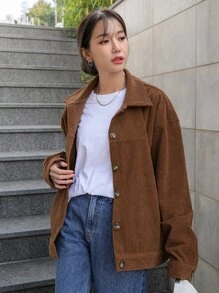 DAZY Cazadora de hombros caídos con botón de pana - Café integral - Ver 5