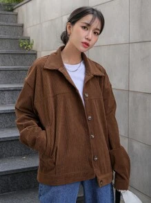 DAZY Cazadora de hombros caídos con botón de pana - Café integral - Ver 6