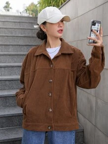 DAZY Cazadora de hombros caídos con botón de pana - Café integral - Ver 8