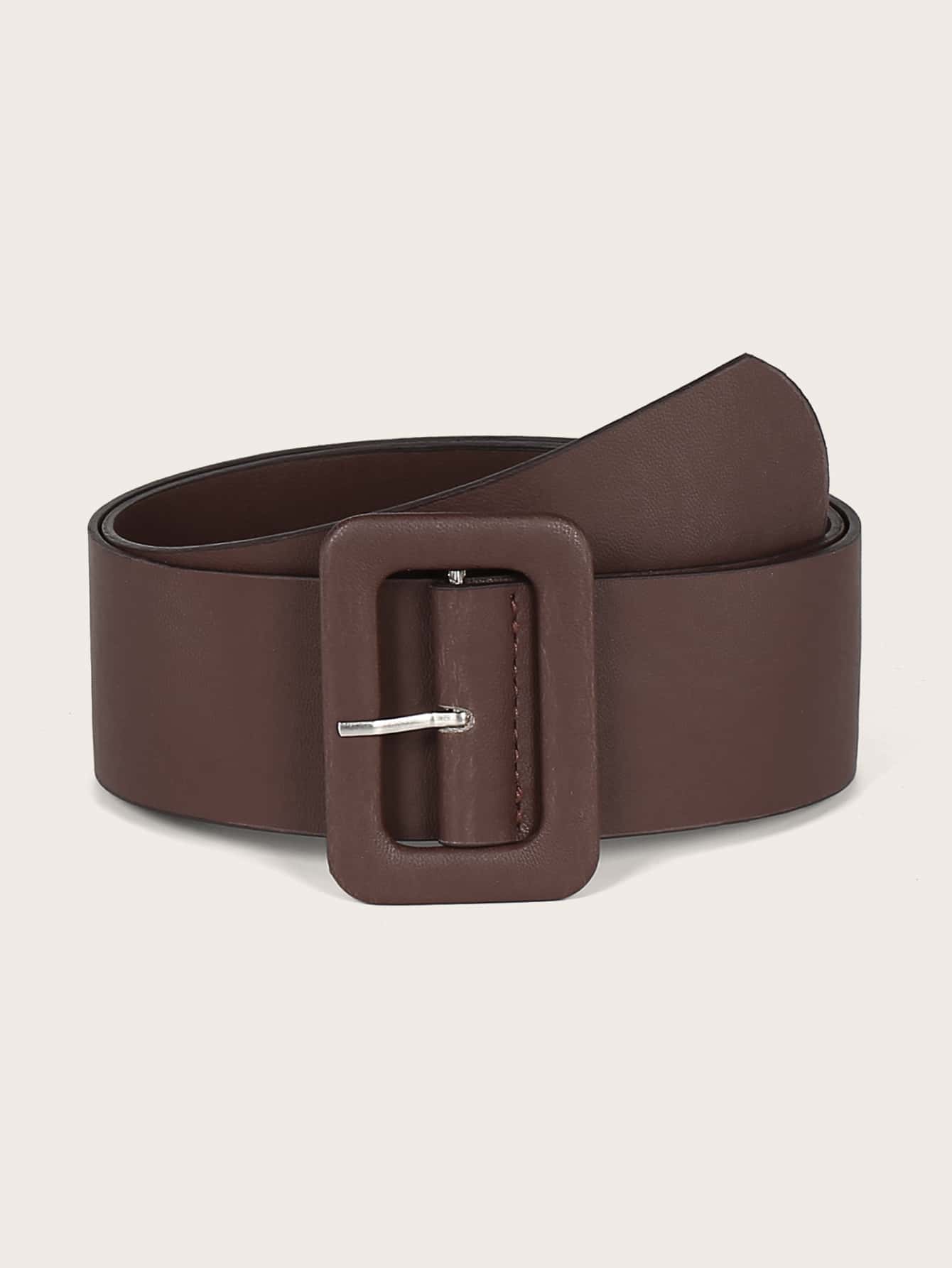 Rectangle Buckle Belt - Coffee Brown - View 1