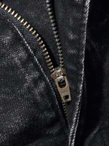 Manfinity Hombres Jeans desgarro pintura con estampado - Gris Oscuro - Ver 4