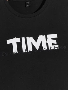 GENTILAND Men Letter Graphic Embroidery Slogan Tee - Black - View 4