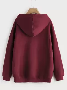 SHEIN EZwear Drawstring Kangaroo Pocket Drop Shoulder Thermal Lined Hoodie - Burgundy - View 2