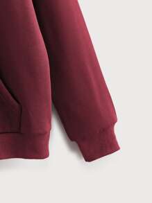 SHEIN EZwear Drawstring Kangaroo Pocket Drop Shoulder Thermal Lined Hoodie - Burgundy - View 5