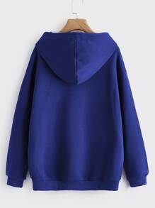 SHEIN EZwear Drawstring Kangaroo Pocket Drop Shoulder Thermal Lined Hoodie - Royal Blue - View 2