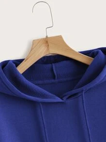 SHEIN EZwear Drawstring Kangaroo Pocket Drop Shoulder Thermal Lined Hoodie - Royal Blue - View 4