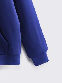 SHEIN EZwear Drawstring Kangaroo Pocket Drop Shoulder Thermal Lined Hoodie - Royal Blue - View 5