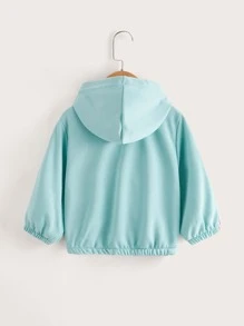 SHEIN Young Girls Half Button Heart Patched Striped Side Drop Shoulder Sweatshirt - Mint Blue - View 2