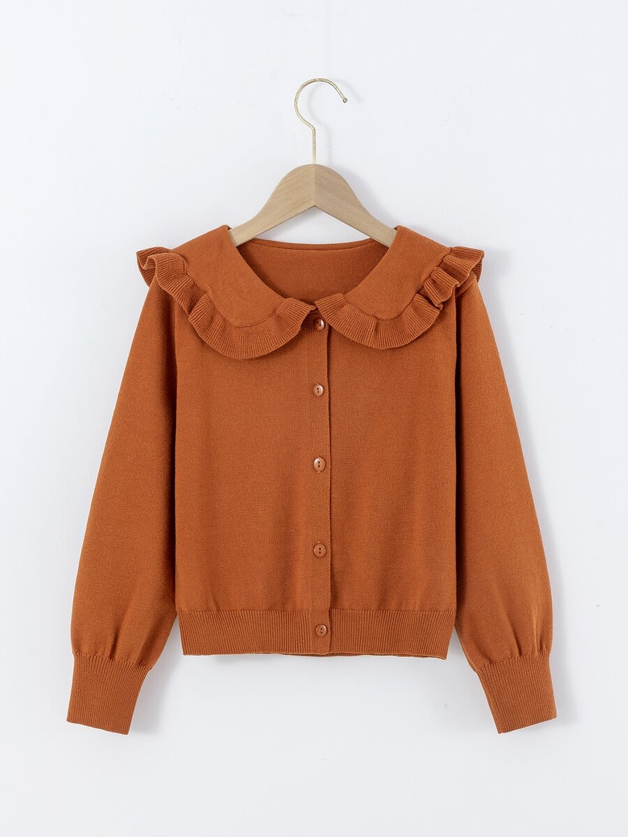 Toddler Girls Solid Peter Pan Collar Lantern Sleeve Cardigan - Orange - View 1
