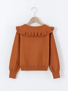 Toddler Girls Solid Peter Pan Collar Lantern Sleeve Cardigan - Orange - View 2