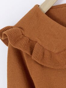 Toddler Girls Solid Peter Pan Collar Lantern Sleeve Cardigan - Orange - View 4