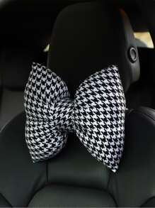 1pc Bowknot Design Car Seat Headrest Neck Pillow - Black and White - View 1