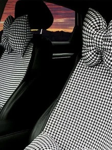 1pc Bowknot Design Car Seat Headrest Neck Pillow - Black and White - View 4