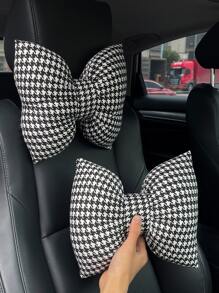 1pc Bowknot Design Car Seat Headrest Neck Pillow - Black and White - View 5