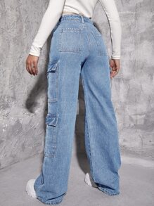 Jeanoix Zipper Fly Flap Pocket Boyfriend Jeans Y2k - Light Wash - View 2