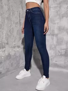 Flexra 暗水洗緊身牛仔褲 - 深色水洗藍 - 查看 4