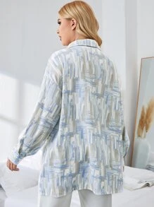 SHEIN Franclia Blusa con estampado de pincelada de hombros caídos - Multicolor - Ver 2