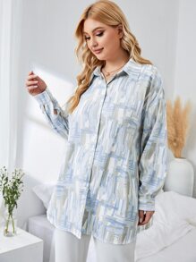 SHEIN Franclia Blusa con estampado de pincelada de hombros caídos - Multicolor - Ver 6