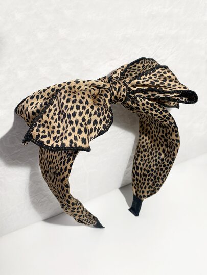 1pc Leopard Print Headband With Bow, Premium Women's Hair Accessory, Elegant Lady Style, Matches Dresses, High-End Headpiece For Beach, Shopping And Gatherings